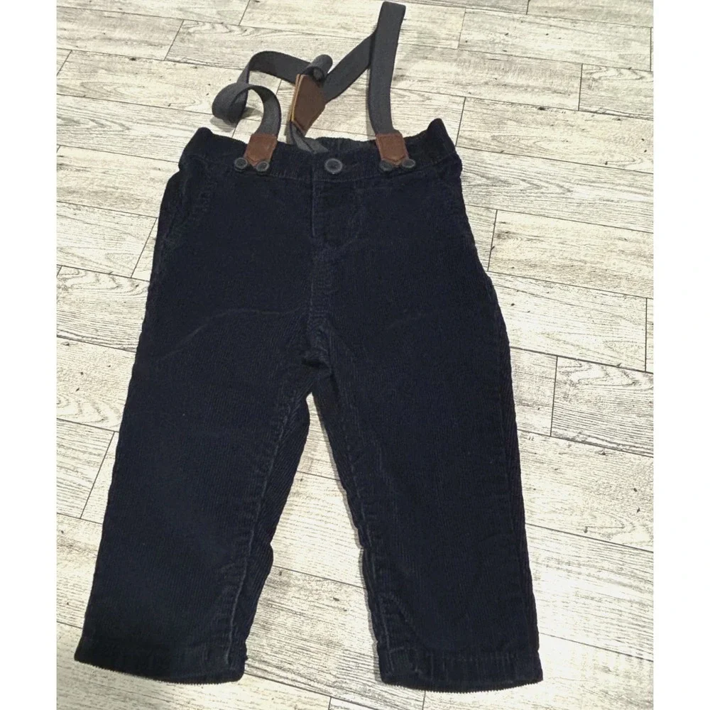 OSHKOSH BABY B'GOSH NAVY CORDUROY PANTS WITH SUSPENDERS - SIZE‎ 9 Months
